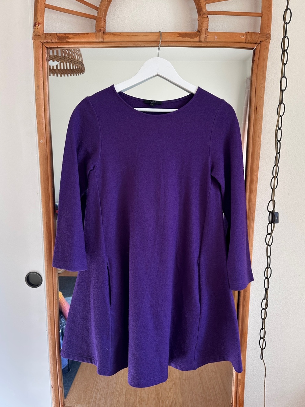 COS Purple Wool 3/4-Sleeve Pockets Dress